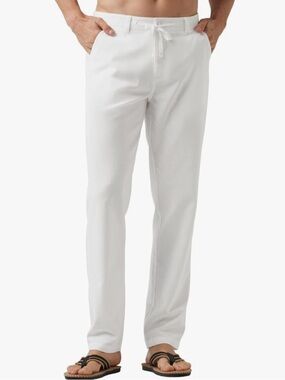 WILLIT Men’s White Linen Blend Drawstring Pants NWT - 32W X 30L